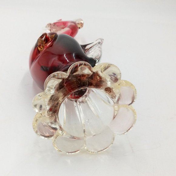 Large Venetian Glass Rooster Cranberry Red Clear Italian Murano Chicken 14 Inch - Picture 15 of 15